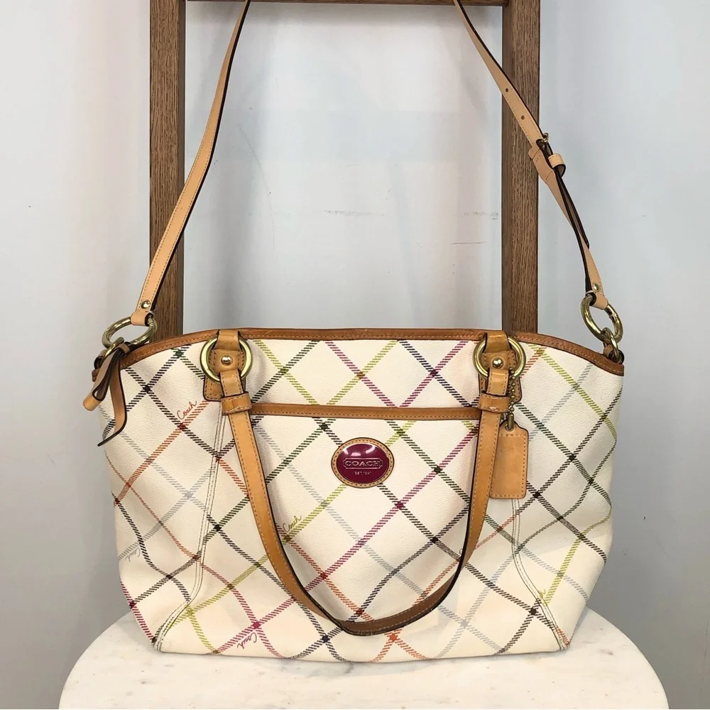 Coach Tatersall cream plaid handbag crossbody bag - Picture 2 of 12